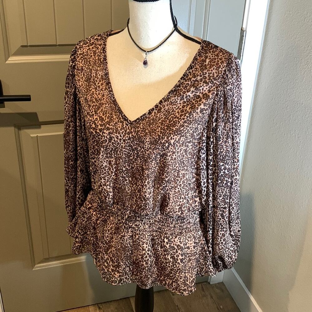 1 STATE Leopard Peplum top L